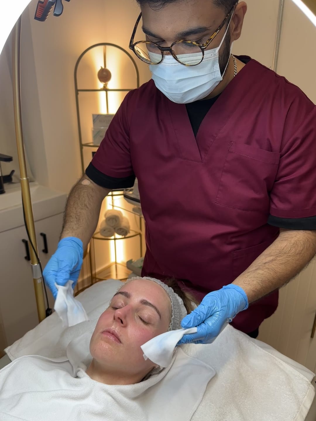 Zaki, clinical director at Melatone Skin Clinic Battersea, delivering a clinician-led polynucleotides skin treatment