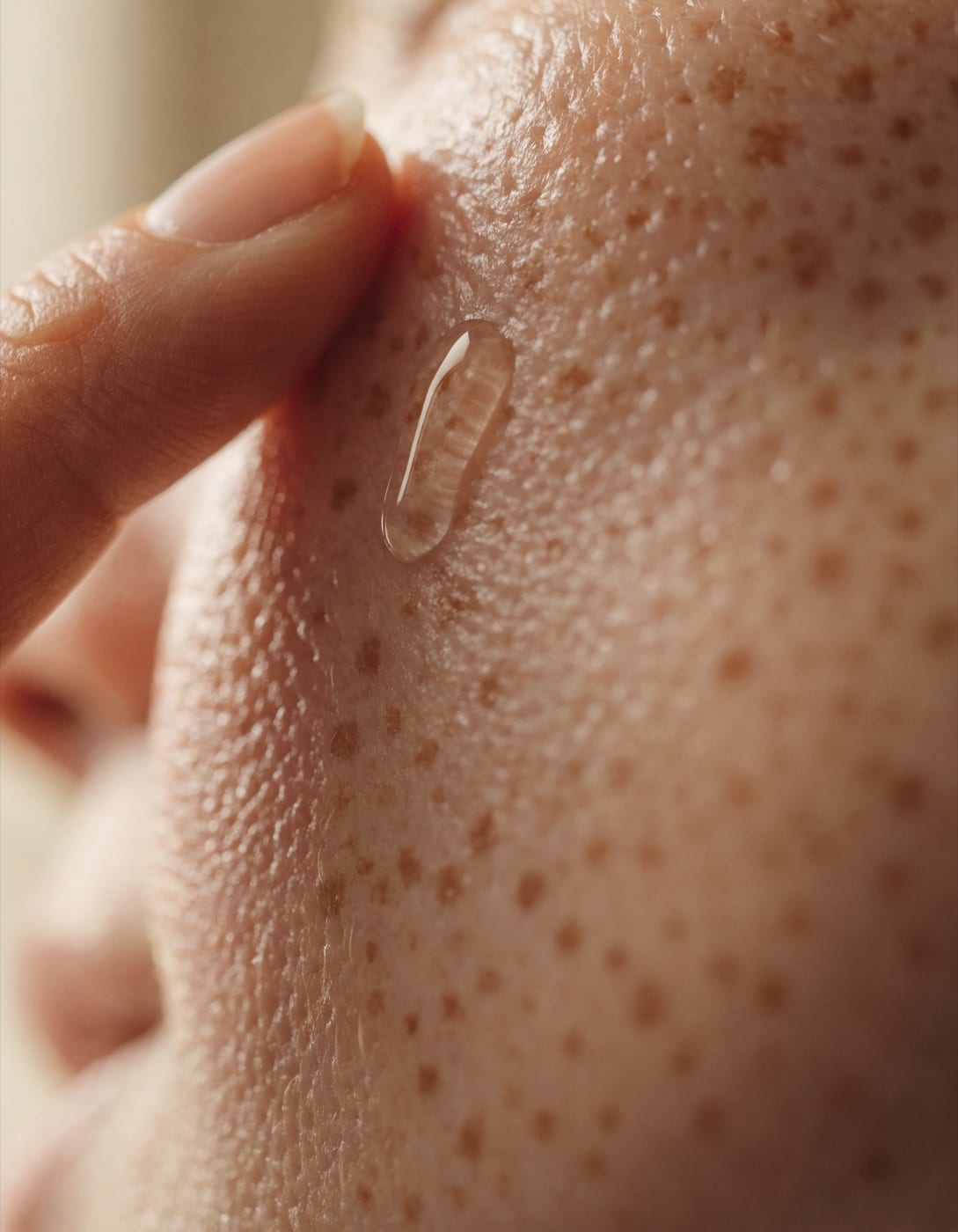Serum pressed gently into fair skin
